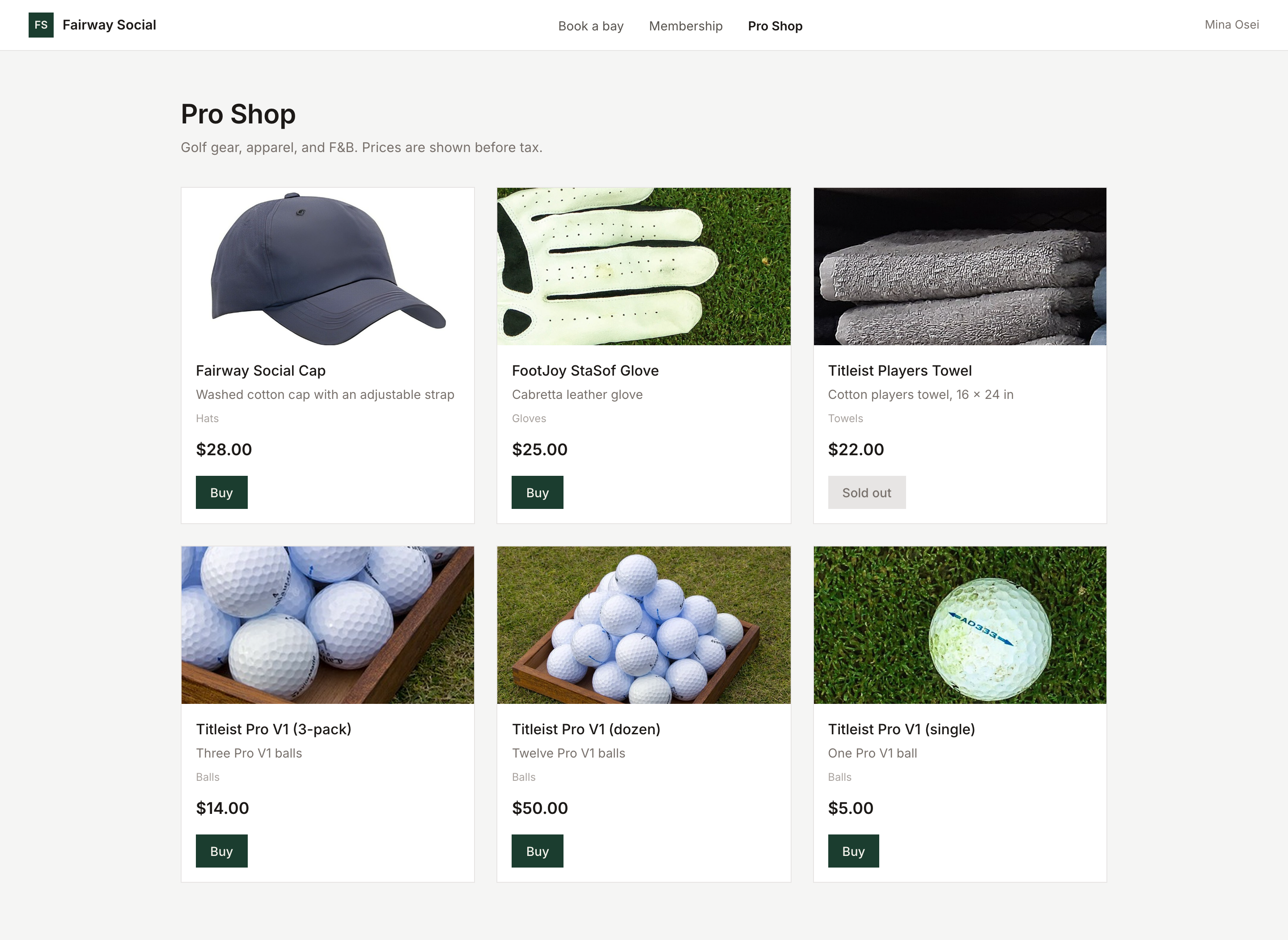 HawthornHQ online Pro Shop: product cards with prices and Buy buttons, and one card marked Sold out